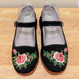 NWOT Beckwoman 36 Vintage Deadstock Cotton Mary Jane Shoes with Flowers